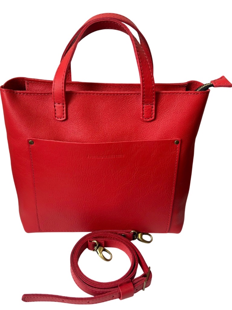 Nwot Portland Leather Goods Plg Poppy Red Medium Zip Crossbody Tote